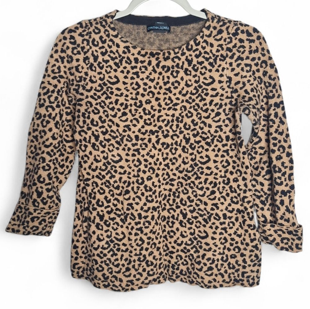 Cynthia Rowley Leopard Sweater Pullover Chic 3/4 Sleeve XS Womens
